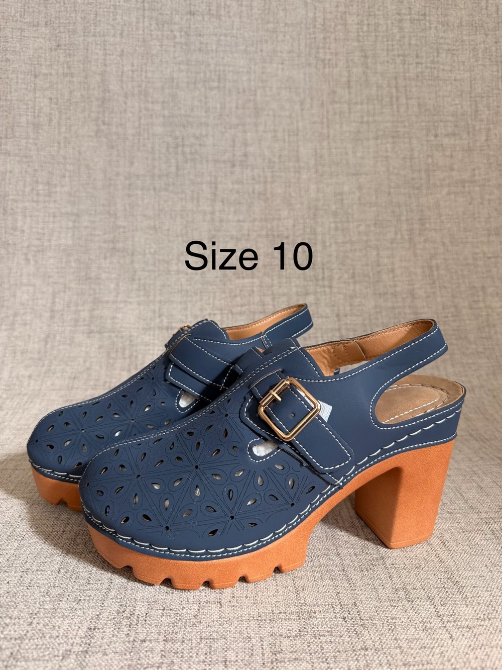 Navy Cutout Slingback Clogs with Platform
